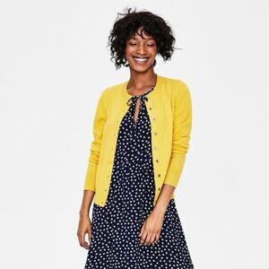 BODEN Eldon Cotton Crewneck Cardigan Yellow K0319 SIZE Small Preppy Gold Buttons